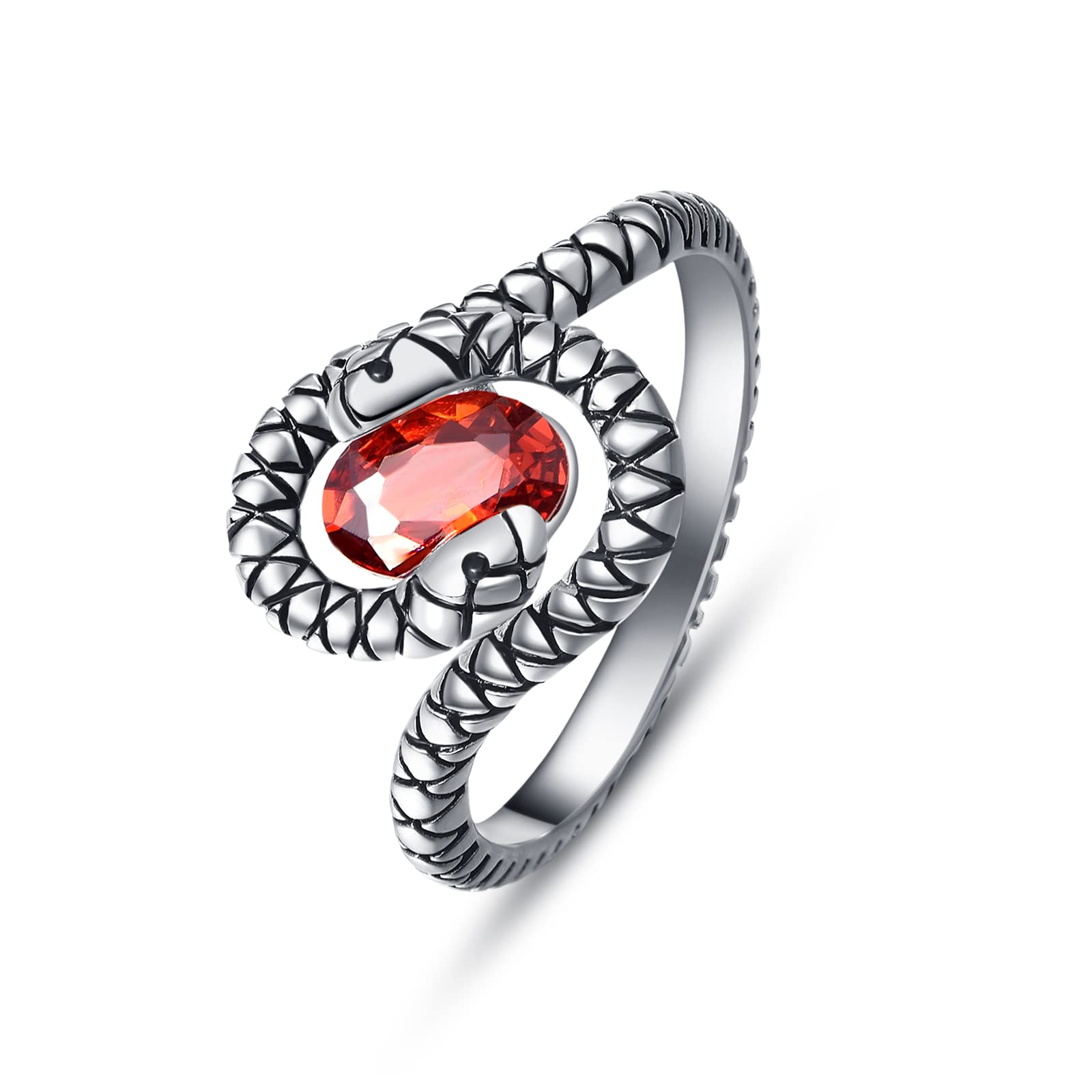 praymos Vintage Double Snake Ring 925 Sterling Silver Red Garnet Retro Punk Finger Rings Personalized Gothic Jewellery Gift for Women Men Unisex (Q Size-8)