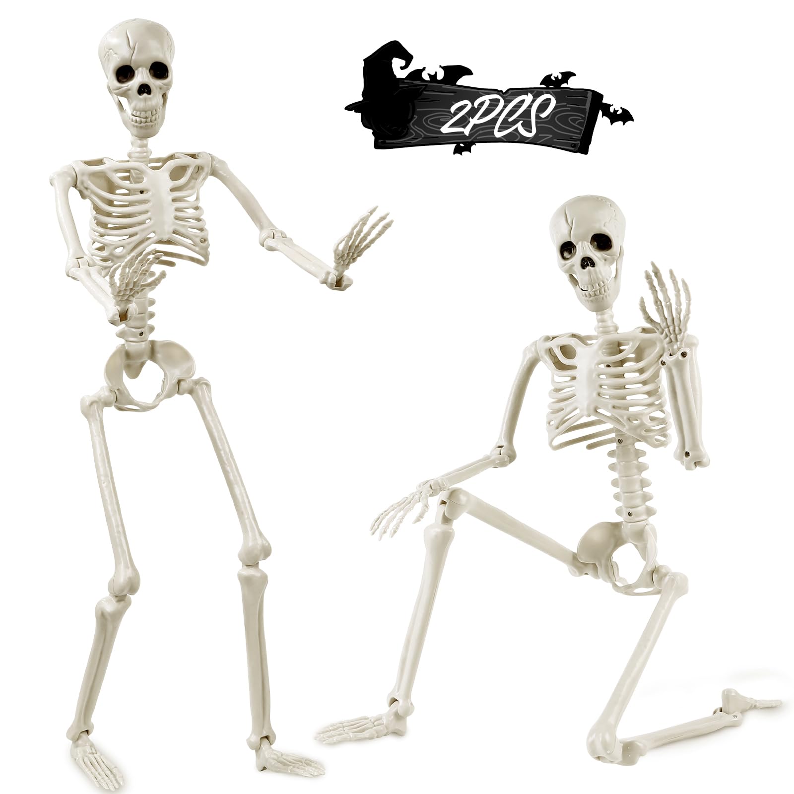 Photo 1 of YUJUN 2 Pack 36'' Halloween Skeleton Decorations, 3ft Full Body Posable Skeleton Realistic Plastic Bones Movable Joints for Halloween Party Yard Haunted House Props Indoor Outdoor Decor