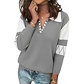 ANCAPELION V Neck Sweaters for Women Long Sleeve Colorblock Striped Knitted Pullover Fall Loose 2025 Trendy Jumper Tops