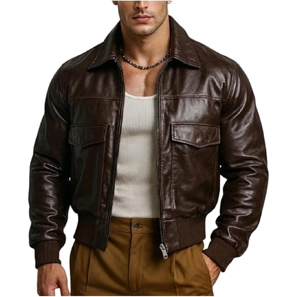 Infinity Men's Brown Cow Hide Leather Flight Bomber Jacket with