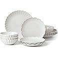 Lenox French Perle Scallop 12-Piece Dinnerware Set, 17.70 LB, White