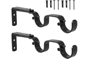 Anndason Heavy Duty Curtain Rod Brackets - Adjustable Double Rod Holders, 1 Inch (2 PCS, Black)