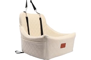 WOOAIDAGG Dog Car Seat for Medium Sized Dog,Pet Travel Car Bed with Seat Belt Channle,Fully Detachable and Washable Car Dog Seat with Adjustable Straps,3 Straps Easy to Install (Beige)
