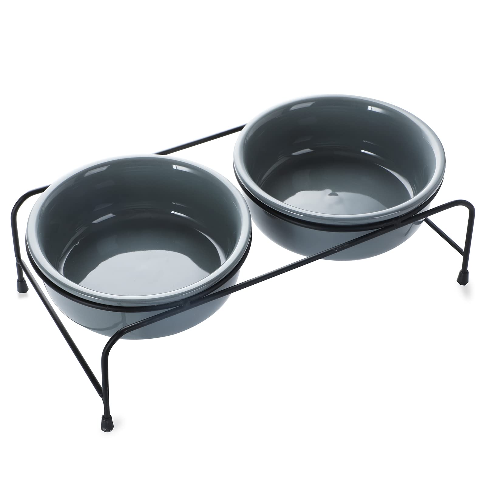 Photo 1 of GDCZ Elevated Cat Bowl Stand, 11 in Metal Stand with 2 Removable 15 OZ Ceramic Bowls for Pet Food and Water, Stand Reduces Cat Neck Burden, Grey