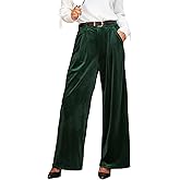 CUPSHE Velvet Pants for Women Wide Leg Dressy Velour Palazzo Work Pants with Pockets