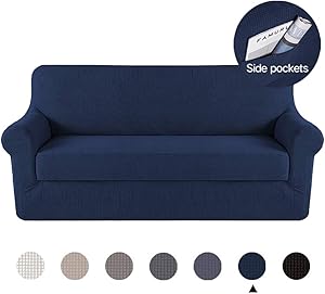 Marchtex Durable Sofa Slipcover Navy Couch Covers Furniture Protector, Machine Washable Jacquard Polyester Spandex Sofa Slipcover, 2 Pieces