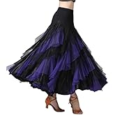 CISMARK Elegant Ballroom Latin Dance Party Long Swing Tiered Skirt for Women