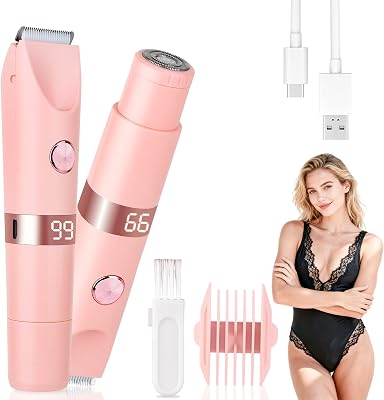 Afeitadora Eléctrica para Mujer y Hombre, Cortadora de Bikini con Pantalla LED, IPX7 Impermeable Uso Húmedo y Seco, 2 en 1 Recargable para Zona del Bikini, Rostro