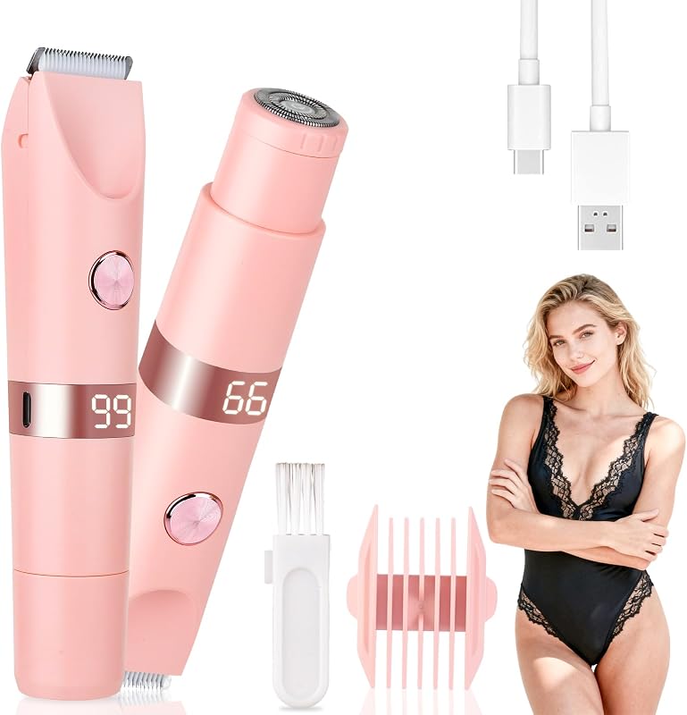 Barbear elétrico para mulheres e homens, cortador de biquíni com ecrã LED, IPX7 impermeável para uso húmido e seco, recarregável 2 em 1 para a zona do biquíni, rosto — foto 1 de 7