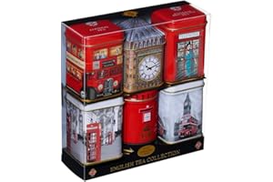 NEW ENGLISH TEAS Iconic London Sights 6x Tea Tins with Fine English Breakfast Loose Leaf Tea, British Souvenir, Big Ben, UK Foods