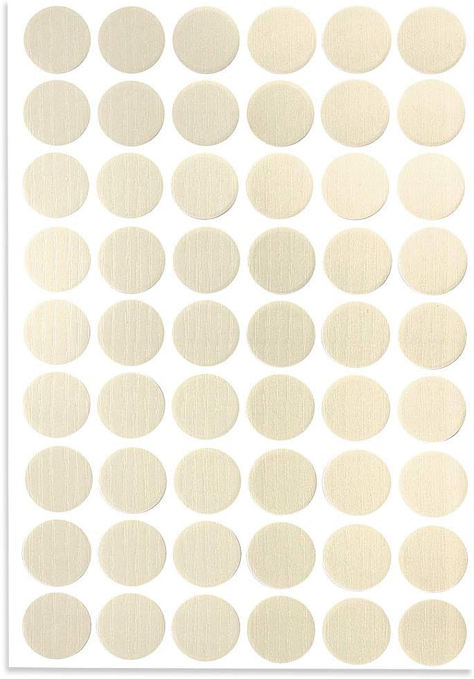 sourcing map Screw Hole Covers Stickers Textured Plastic Self Adhesive Stickers for Wood Furniture Cabinet Shelve Plate 21mm Dia 54pcs in 1Sheet Thin Line White Relief