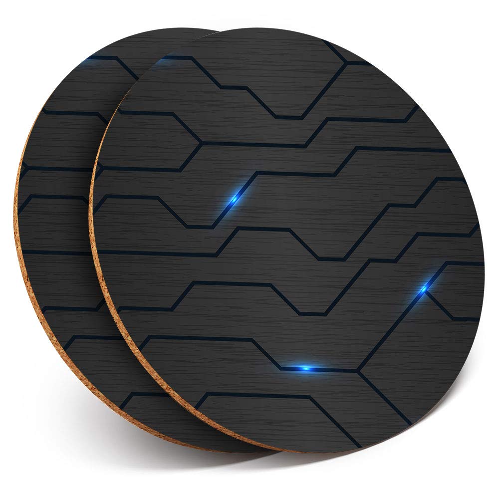 2 x Round Coasters - Futuristic Technology Gaming Style - Cork Backed Home Kitchen Accessory Tea Coffee Mug Mat #21568