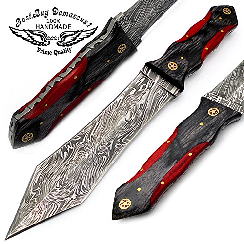 Beautiful Black Red Wood 11.5   Fixed Blade Handmade Damascus Steel Hunting Knife 100%