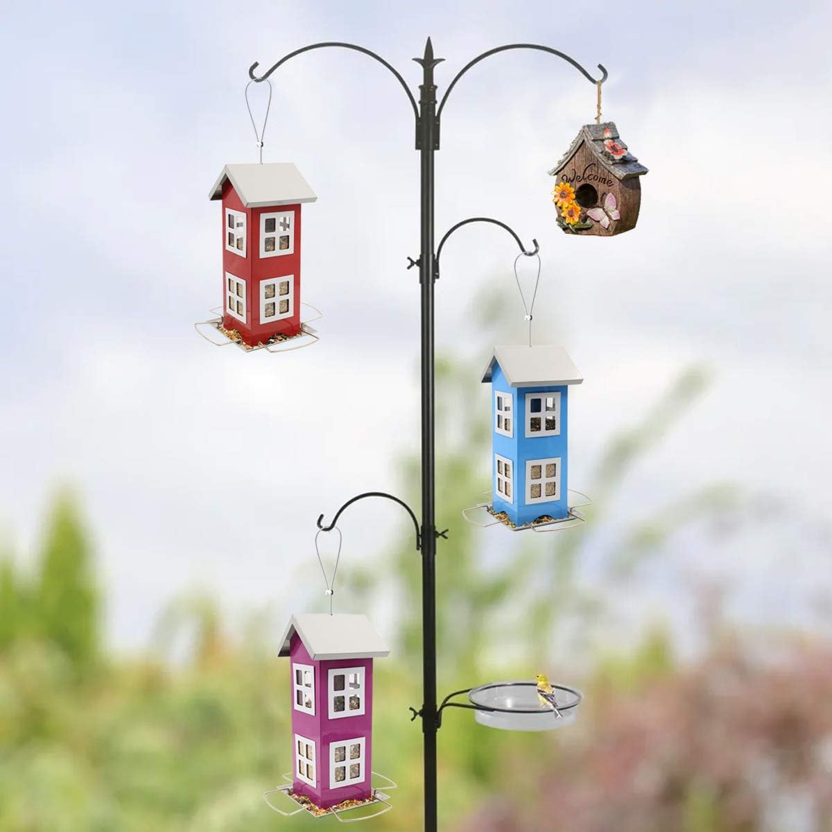 LIMEIDE Bird House Feeders for Outside, Hanging Bird feeders Weatherproof Country House Design for Easy Cleaning & Refills, Come with Hook to Hang on Tree, Poles in Backyard Garden, Patio (Blue) : Garden & Outdoor