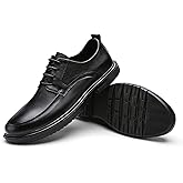 PUGHGAETZF Dress Oxford Shoes For Men Lace Up Apron Toe Round Toe Genuine Leather Non Slip Block Heel Low Top Party