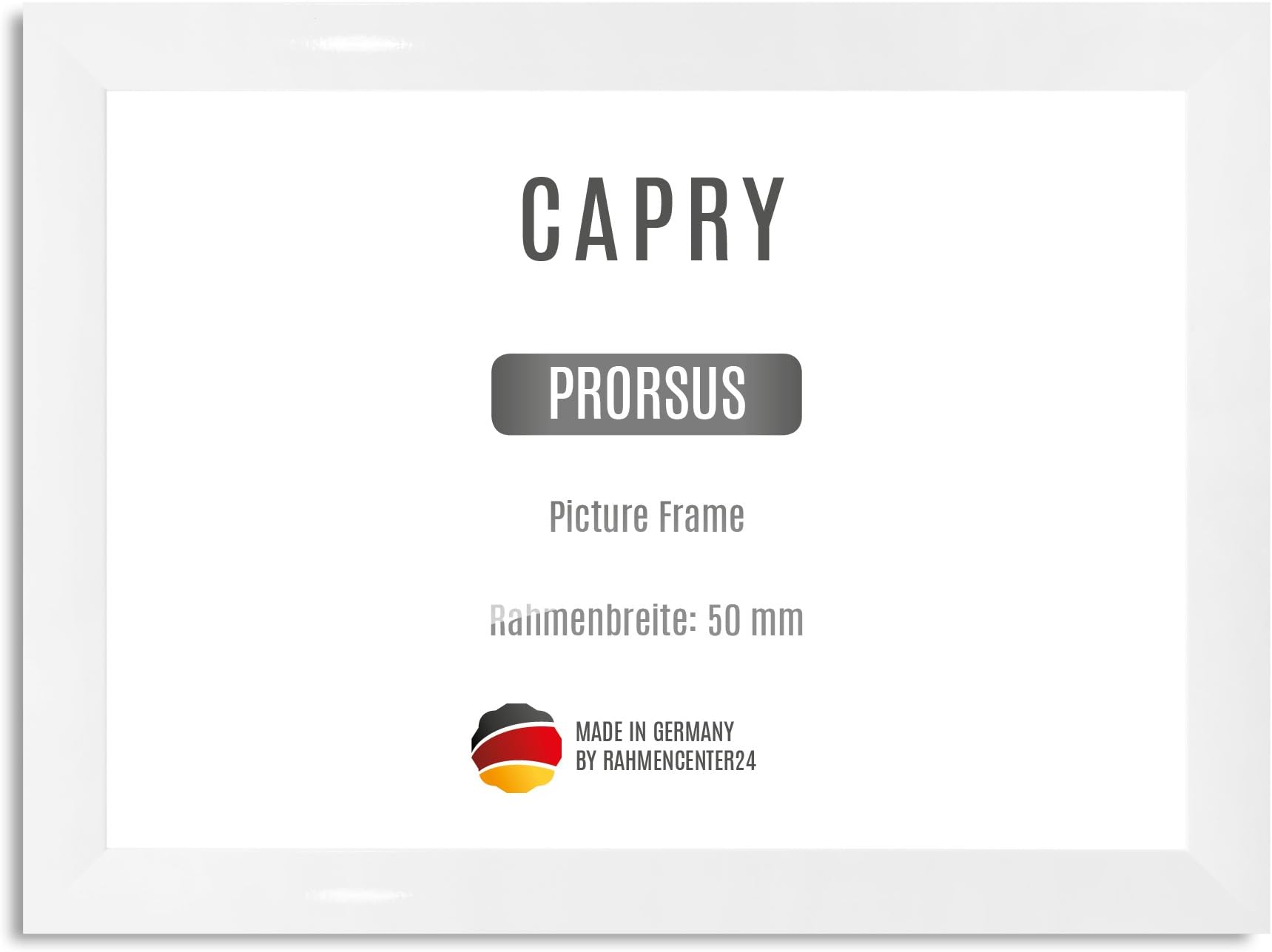 CAPRY PRORSUS 50 mm made to measure picture frame for 65 x 85 cm images, colour: white high gloss, handmade MDF frame with break resistant anti-reflex artificial glass pane and sturdy MDF backing, frame width: 50 mm, outer dimensions: 73,6 cm x 93,6 cm