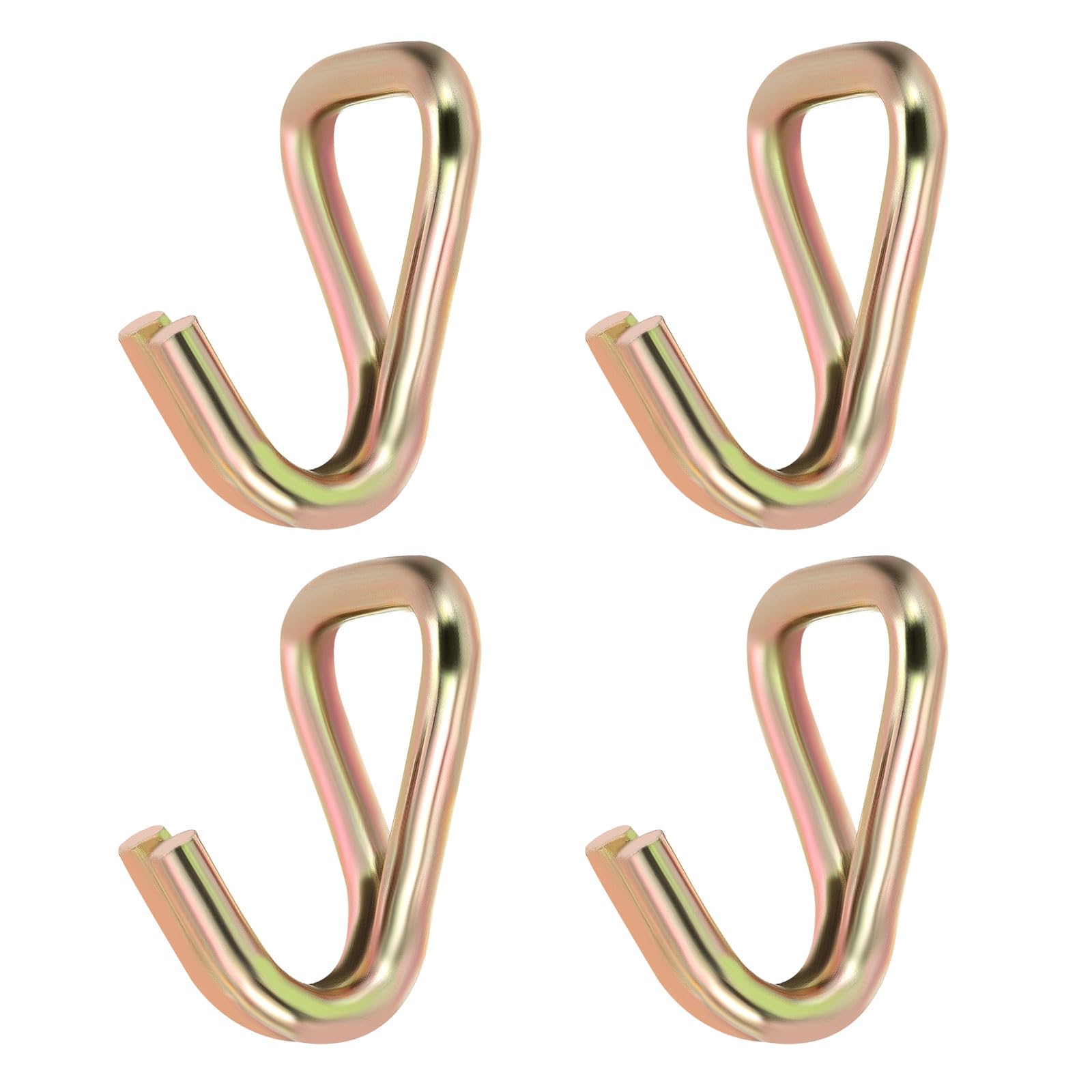 PATIKIL 4 Pack Ratchet Double J Hook Load 6600 LBS for 9mm Tie Down Strap Webbing on Car Truck Trailers Towing Strap, Gold