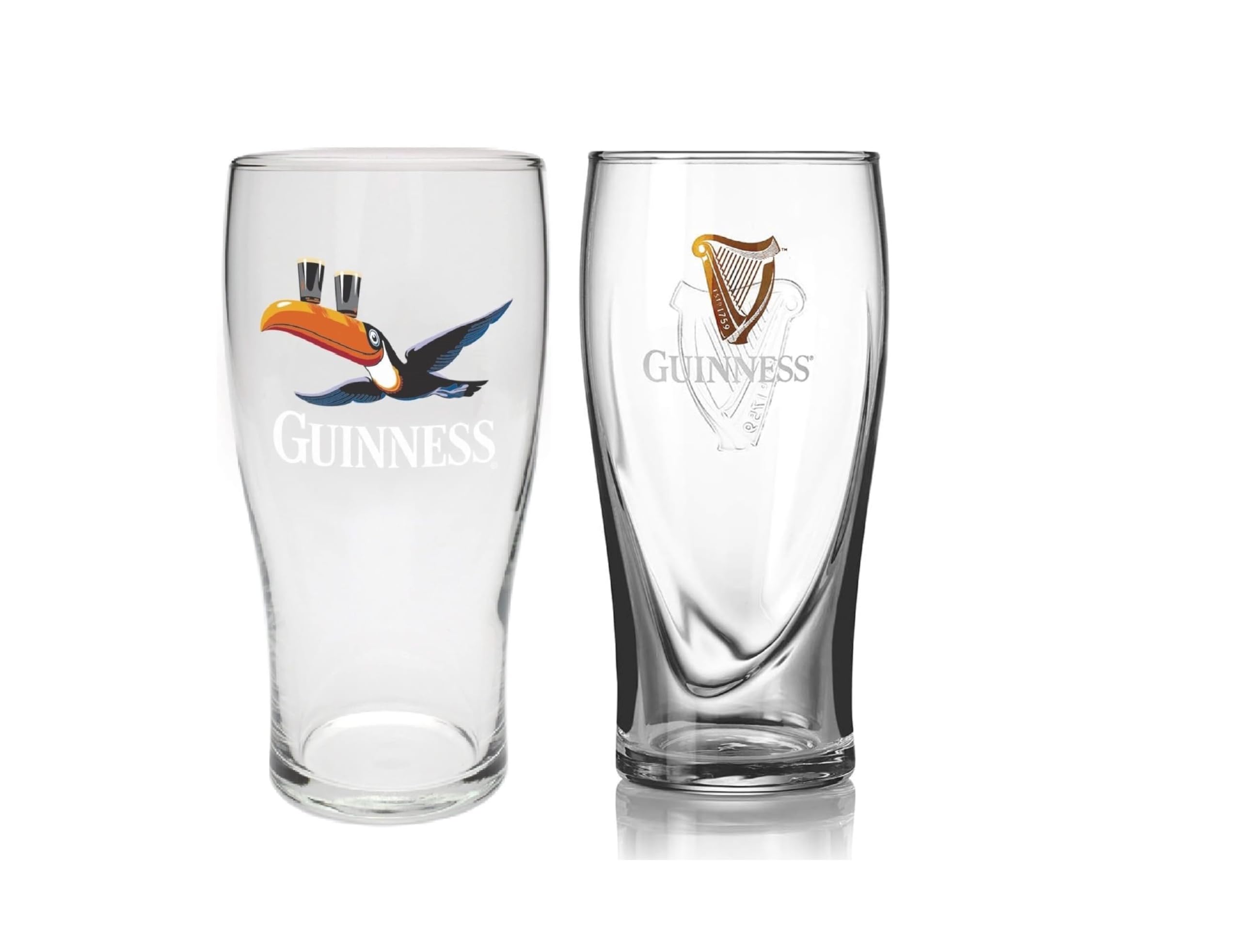 Guinness Official Merchandise Gravity and Toucan 2 Pack Pint Glasses, 20 ounces