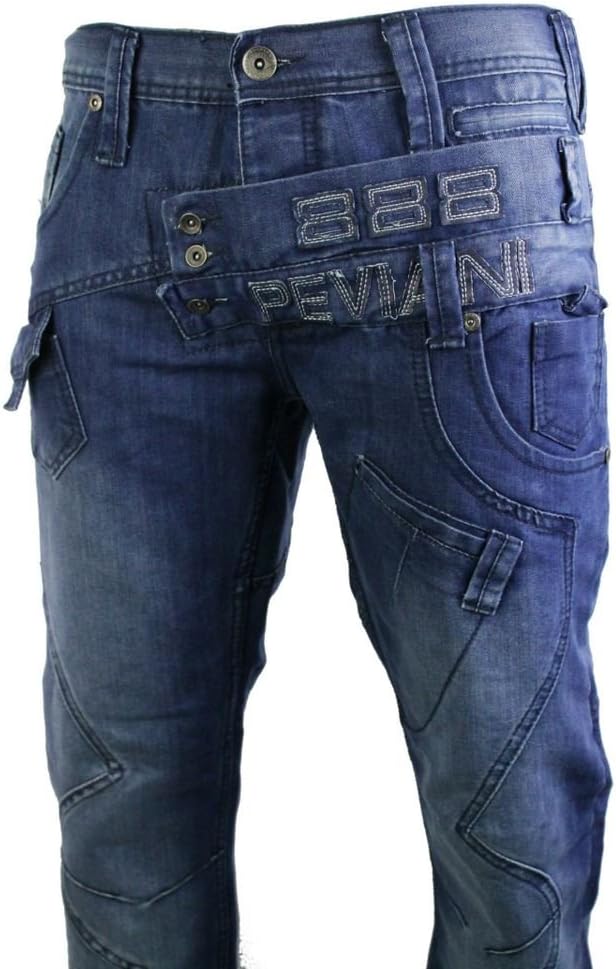 Peviani Men's Stonewash Funky Jeans Blue