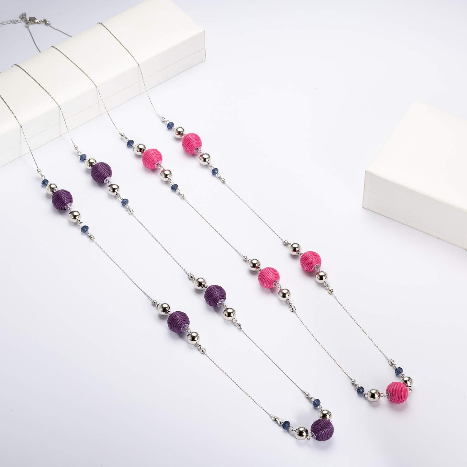 Long Necklace for women girls bohemian necklace purple Wax Wire Manually Winding cotton Ball necklace