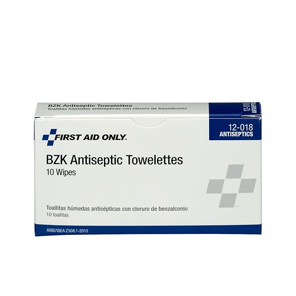 FIRST AID ONLY 12-018 BENZALKONIUM CHLORIDE WIPES, INDIVIDUALLY WRAPPED, 10 COUNT