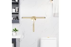 WRENYZK Shower Squeegee Set, 10 Inch Stainless Steel Squeegee, Golden All-Purpose Squeegee for Bathroom, Shower Doors, Mirror