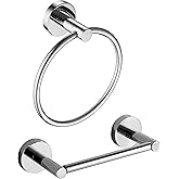 FAIRGIA Chrome Toilet Paper Holder Towel Ring,Bathroom Hardware Set,Hand Towel Holder Wall Mount Tissue Roll Holder with Double Post Bath Accessories SUS304 Stainless Steel 2pc