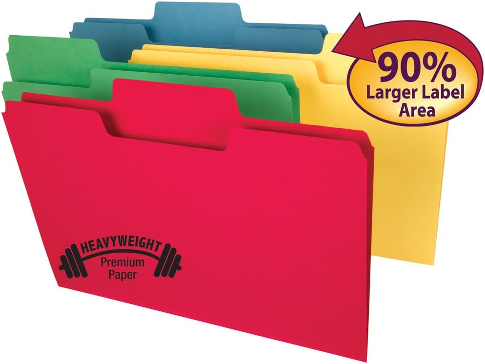 Smead SuperTab Heavyweight File Folder, Oversized 1/3-Cut Tab, Legal Size, Assorted Colors, 50 Per Box (15410) : Colored File Folders : Office Products