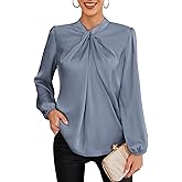 GRACE KARIN Women's Long Sleeve Satin Blouse,Mock Neck Work Silk Shirts,Dressy Tops for Business Casual Office