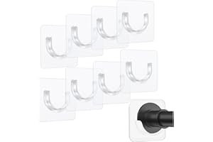Gjinxi 8Pcs Shower Rod Holder Tension Curtain Bracket Sticky No Drilling Retainer Clear Hooks Heavy Duty Wall Hold Tool Liners Support Mount Sticker for Wardrobe Bathroom