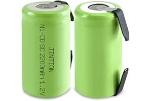 JINTION 2200mAh Sub C NiCd Rechargeable Batteries for Power Tools 1.2V Flat Top Sub-C Cell Batteries with Tabs, 2 Packs