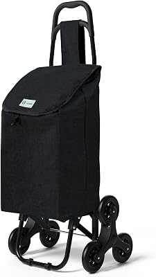 ® Carrello Spesa con 3 Ruote per Saliscale, Carrello Portaspesa Pieghevole, Borsa Impermeabile Rimovibile 32L, Carbonio