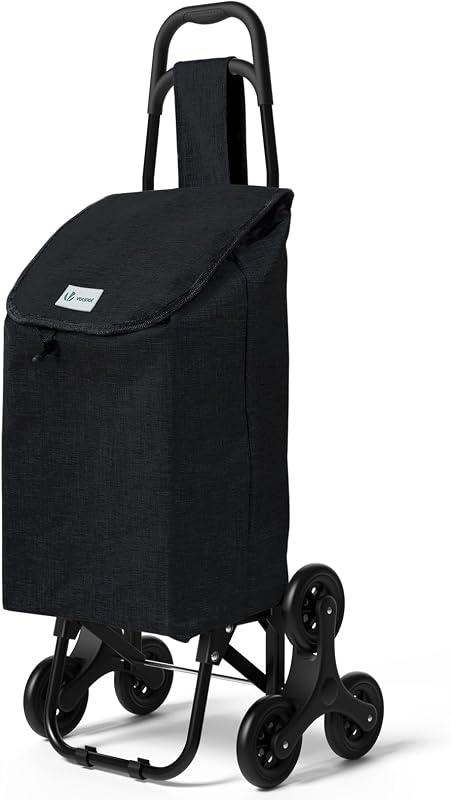 ® Carro de la Compra con 6 Ruedas para Subir Escaleras, Carrito de la Compra Plegable, Bolsa Impermeable de 32 L, Negro