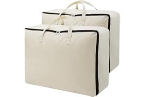 AMJ Household Essentials 100% Cotton Canvas Collapsible Storage Bag, Extra Large Natural Cotton Organizer Bag | Beige 2 Pcs