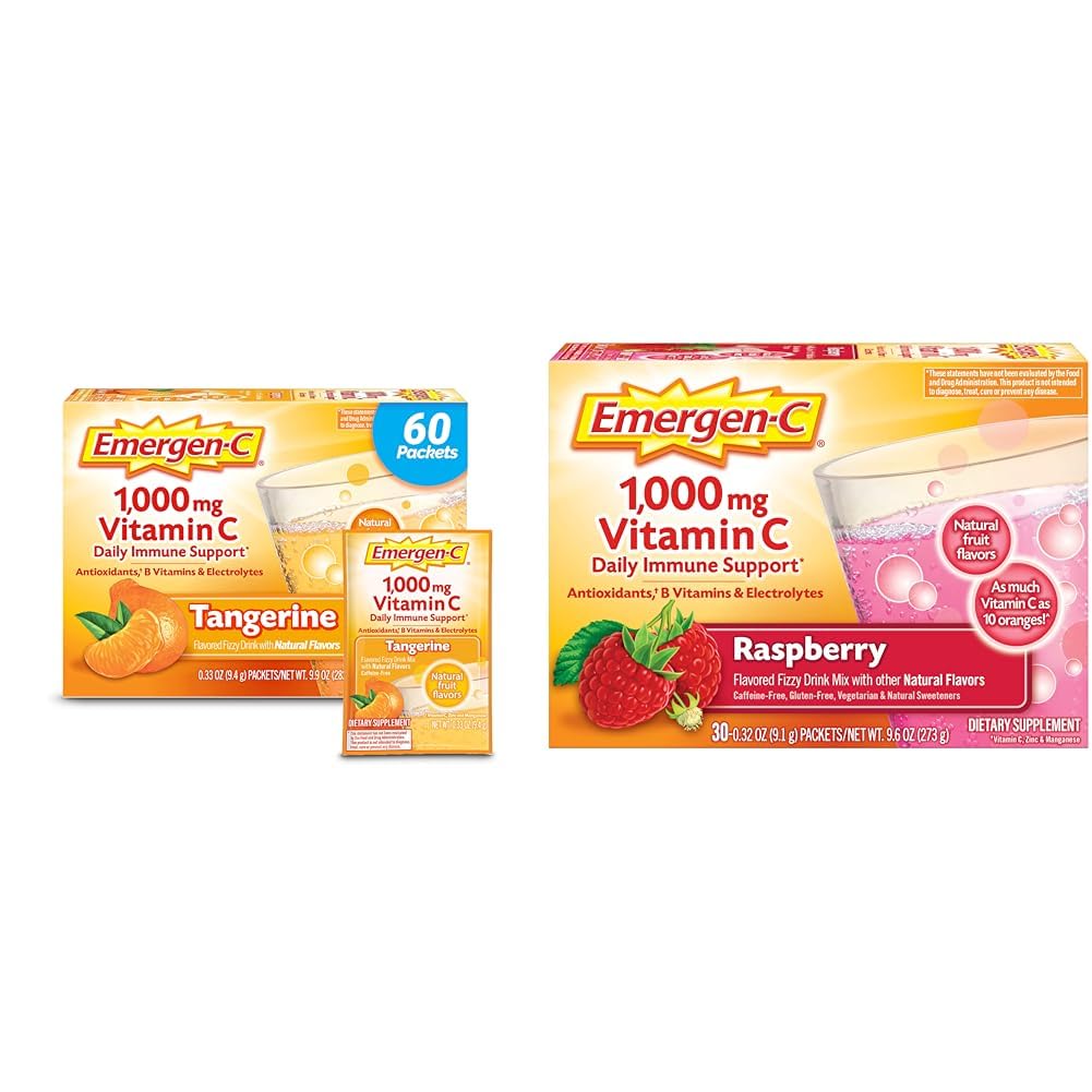 Emergen-C 1000mg Vitamin C Powder, with Antioxidants, B Vitamins and Electrolytes, Vitamin C & 1000mg Vitamin C Powder, with Antioxidants, B Vitamins and Electrolytes, Immunity Supplement