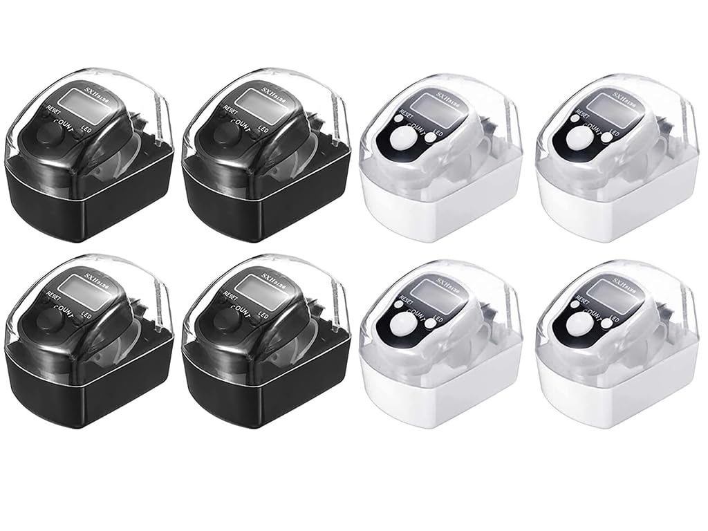 Anlising 8PCS Electronic Finger Counter, LED Electronic Handheld Tally Counter, Lap Track Handheld Counter, 5-Digit Counters Clicker with Box, for Golf Sports Fitness Exercise Warehouse (Black, White)