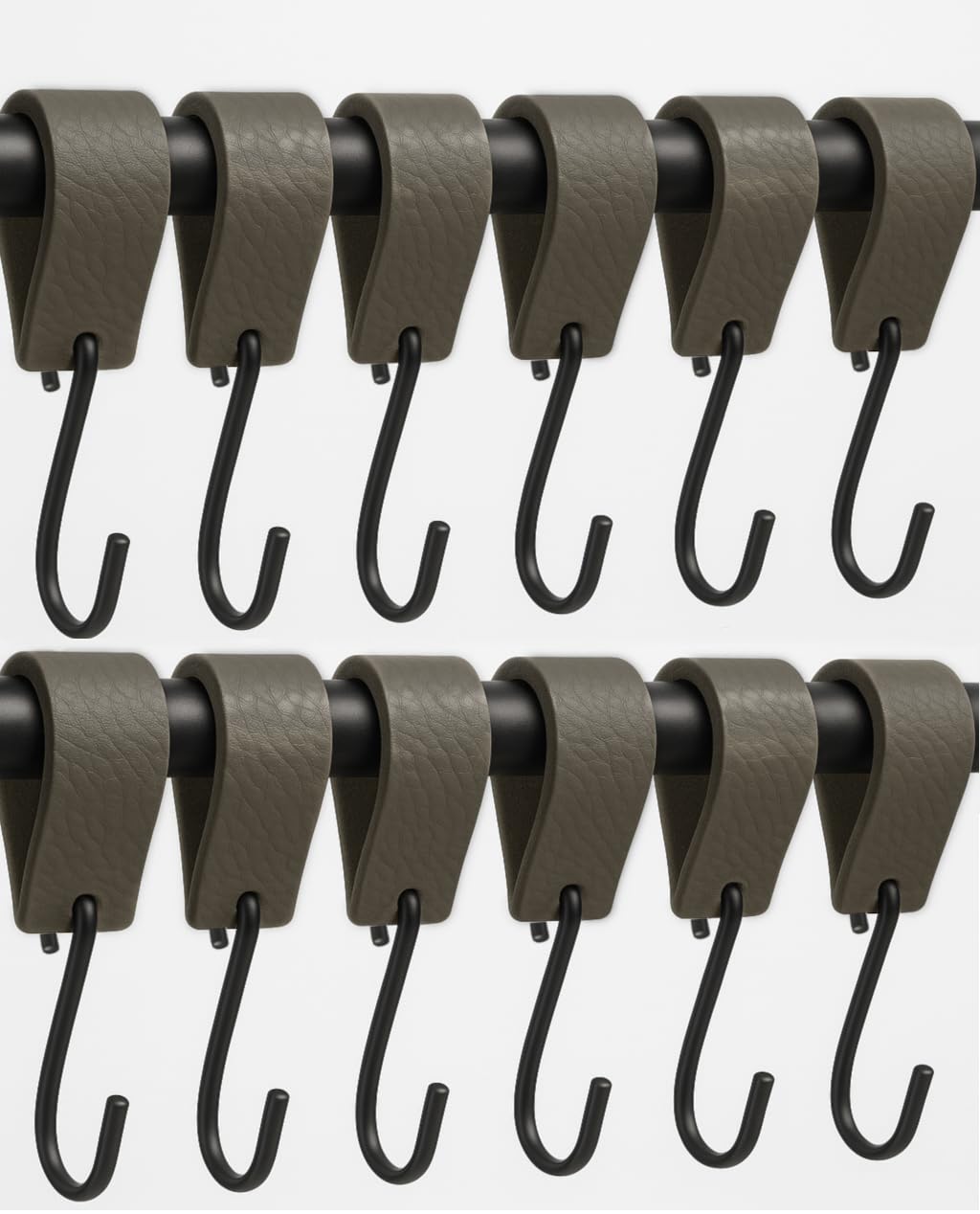 Brute Strength - Leather S Hooks for Hanging - Grey - 12 Pieces - Incl. Silver & Black Hooks for Hanging Coats, Cups, Towels, Kitchen