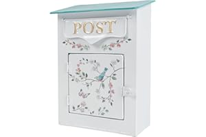Z² BellaDecor Mailbox Wall Mount Mailboxes for Outside Vintage Mail Boxes for House Outside Metal Drop Box Antique Style Nostalgic Charm Home Decorative, Flower Pattern, White