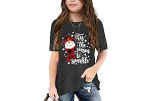 ZKDOO Girls Kids Merry Christmas Shirt Funny Xmas Graphic Short Sleeve Tee Holiday Casual Family Party Matching Tops