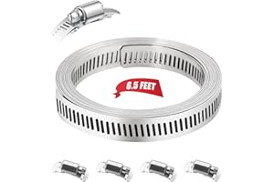 Dianrui DIY Hose Clamps 6.5FT 304 Stainless Steel Metal Strap + 4PCS Stronger Fasteners Assortment Kit Large Adjustable Pipe Clamps Band Clamp for Pipe Automotive Mechanical