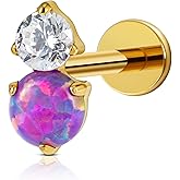 FINE4U 1PC Piercing Jewelry Stud 16G 6mm 8mm - ASTM F136 Titanium Flat back Stud for Conch Tragus Helix Flat