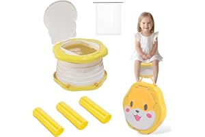 SunnySmile Tortable Toddler Potty，Travel Potty，Potty Training Toilet Seat for Toddlers Boys Girls，for Travel，Camping, Outdoor, Indoor，With 75 Disposable Bags，Cartoon Design,Children Will Like it More