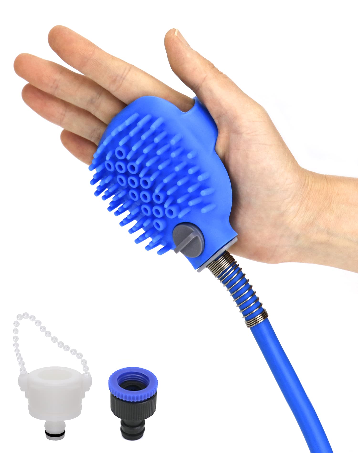 QWORK® 2 in 1 Portable Dog Shower Sprayer Pet Grooming Brush Shower Sprayer with 2.5 m Hose and 2 Tap Adapters for Outdoor Indoor Bath