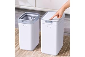 funest Bathroom Trash Can, 2 Pack Small Trash Can, S02 Plastic Waste Basket for Bedroom, Narrow Trash Bin for Home and Office, 3.6 Gal (Press top lid) + 2.4 Gal (Open lid)