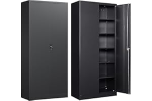 SISESOL Garage Storage Cabinet with 5 Adjustable Shelves,Metal Storage Cabinet with Lock,Black Metal Cabinet with Locking Doors,Steel Cabinet,71" Lockable Storage Cabinet for Home,Office,Garage Cabinets