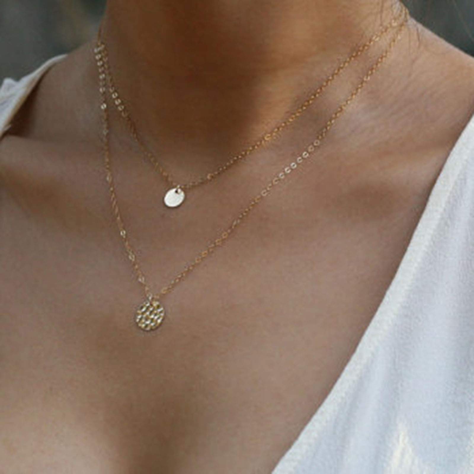 Yienate Bohemian Necklace Multilayer Sequin Pendant Necklace Jewelry for Women and Girls (Gold)