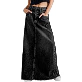 chouyatou Women's Vintage A-Line Frayed Maxi Denim Skirt Distressed High Waist Long Jean Skirt