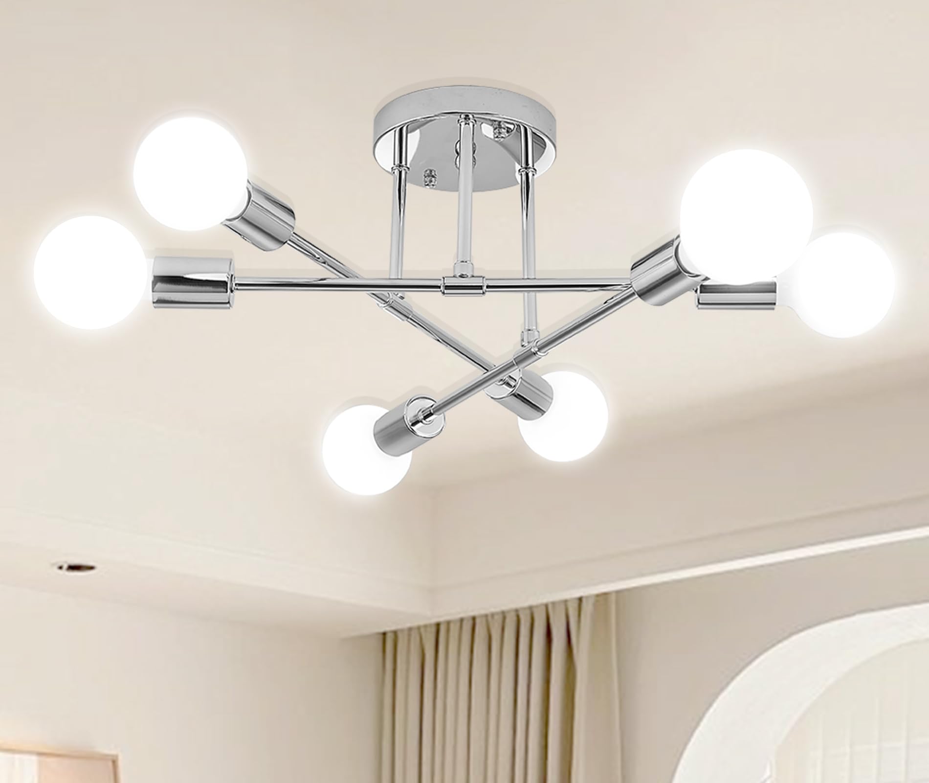 Dellemade Ceiling Light, 6 Lights Chandelier Ceiling Light for Living Room,Bedroom,Kitchen (Silver)