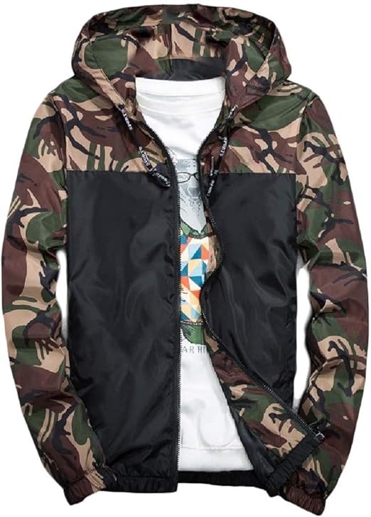 Men Camouflage Zip-up Standard-fit Hooded Sweethearts Windbreaker Jackets: Amazon.ca: Clothing 