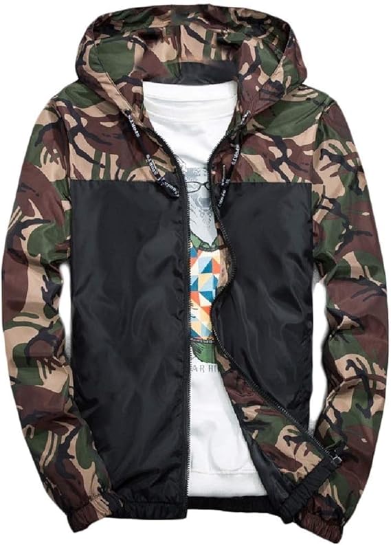 Men Camouflage Zip-up Standard-fit Hooded Sweethearts Windbreaker Jackets: Amazon.ca: Clothing 